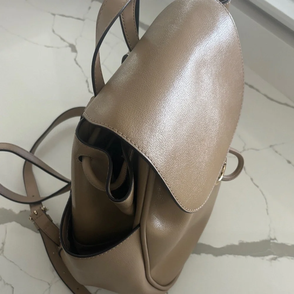 Michael Kors Beige Leather 🎒 Drawstring Backpack Cheryl Medium